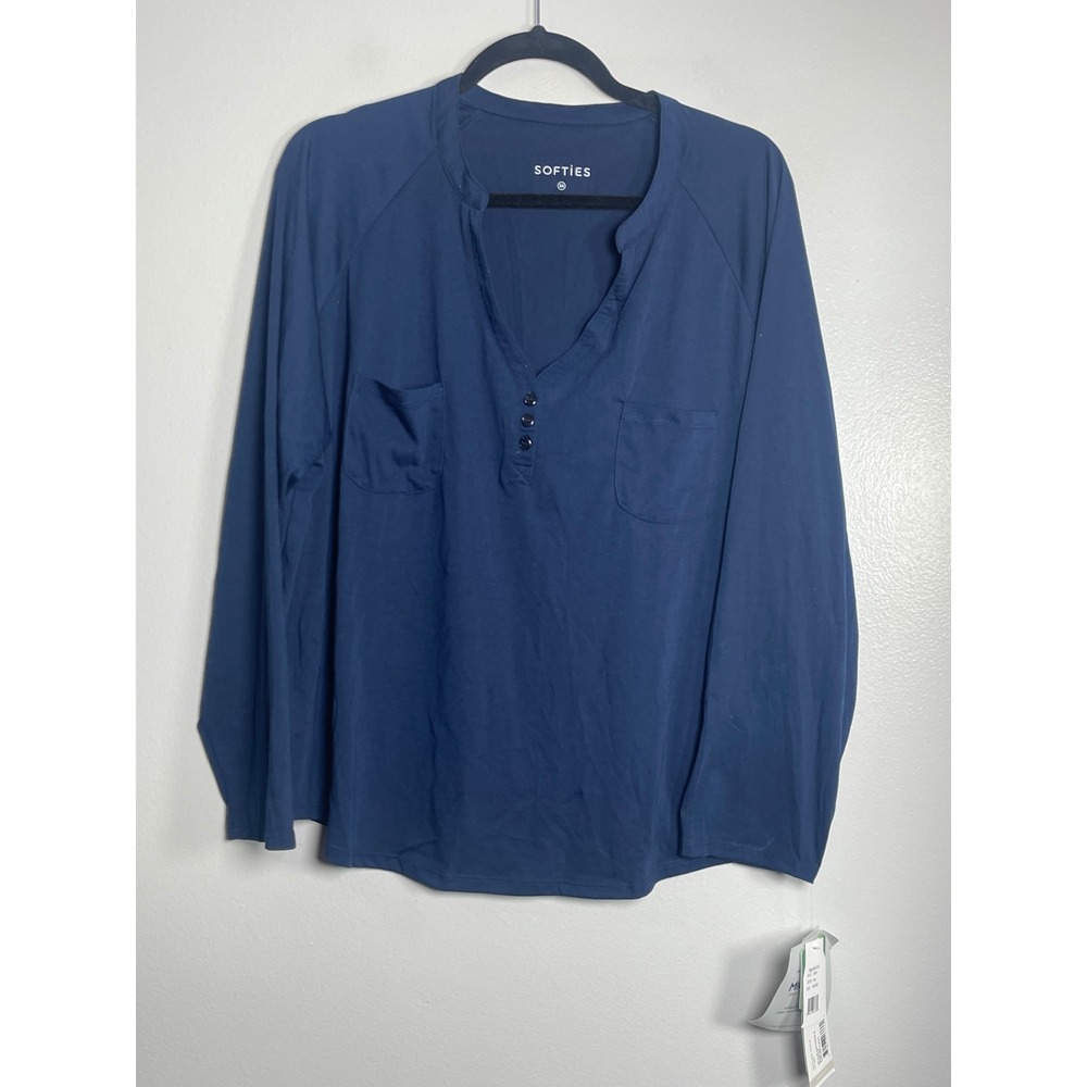 SOFTIES Henley Pajama Top Plus Size 3X Navy Blue NEW Lounge Comfort PJs